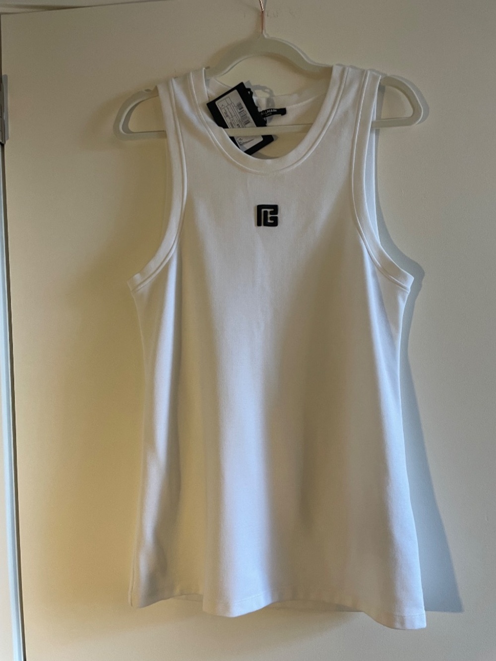NWT Balmain Paris White Tank Top Size Large Slim Fit PB Labyrinth Logo - Picture 2 of 12